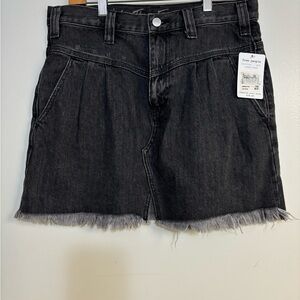Free People Sidecar Frayed Sanded Black Denim Skirt Size: 27"  New